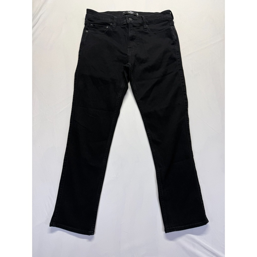 Hollister Slim Straight Jeans Mens 31x29 Black Dark Wash Denim Cotton Stretch